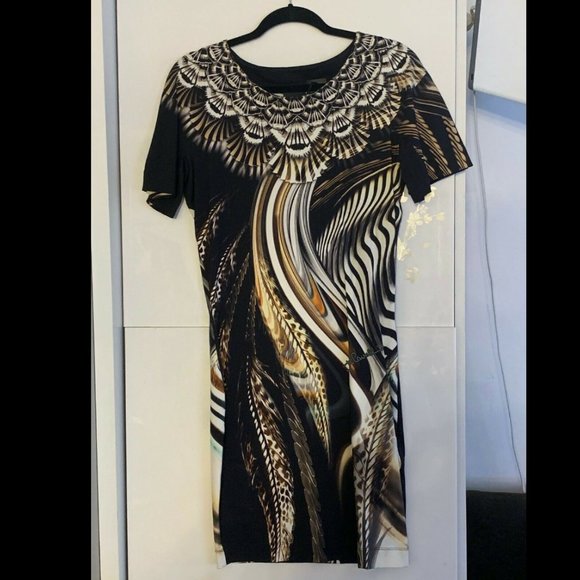 JUST CAVALLI ANIMAL PRINT DRESS SHORT SLEEVE EU 40 NEW - Picture 1 of 6